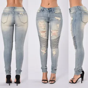 High Waist Draped Design Ripped Pencil Pants