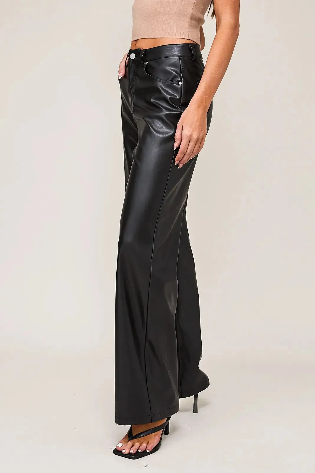 HIGH WAIST FAUX LEATHER LONG PANTS