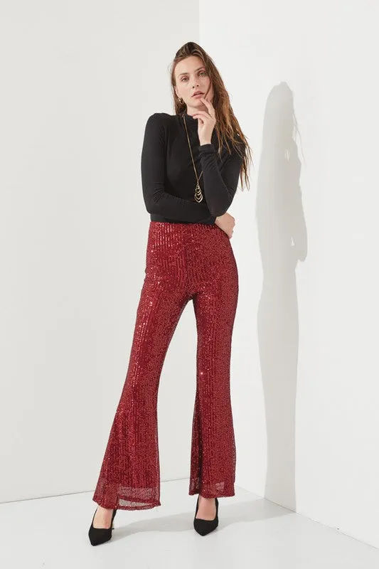 High-waist Sequin Flare Pants
