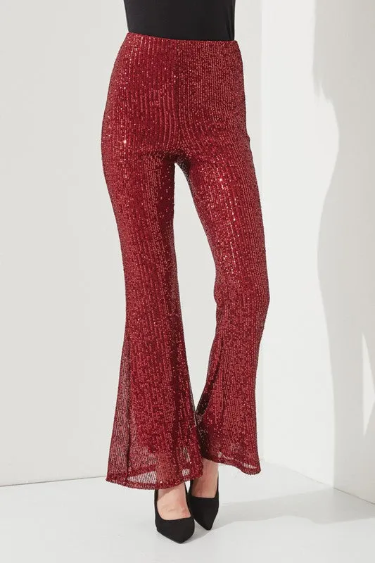 High-waist Sequin Flare Pants
