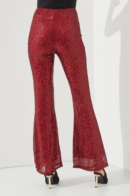High-waist Sequin Flare Pants