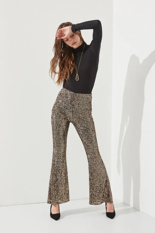 High-waist Sequin Flare Pants