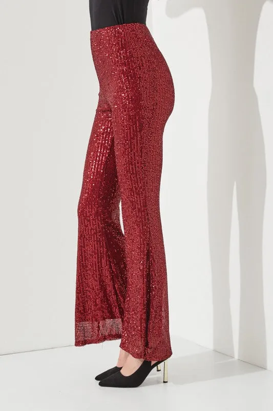 High-waist Sequin Flare Pants