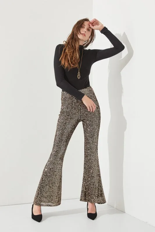 High-waist Sequin Flare Pants