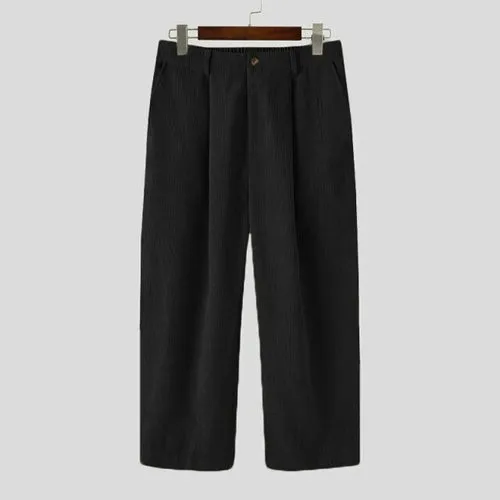 INCERUN Men Corduroy Pants Solid Color Button Joggers Casual Straight