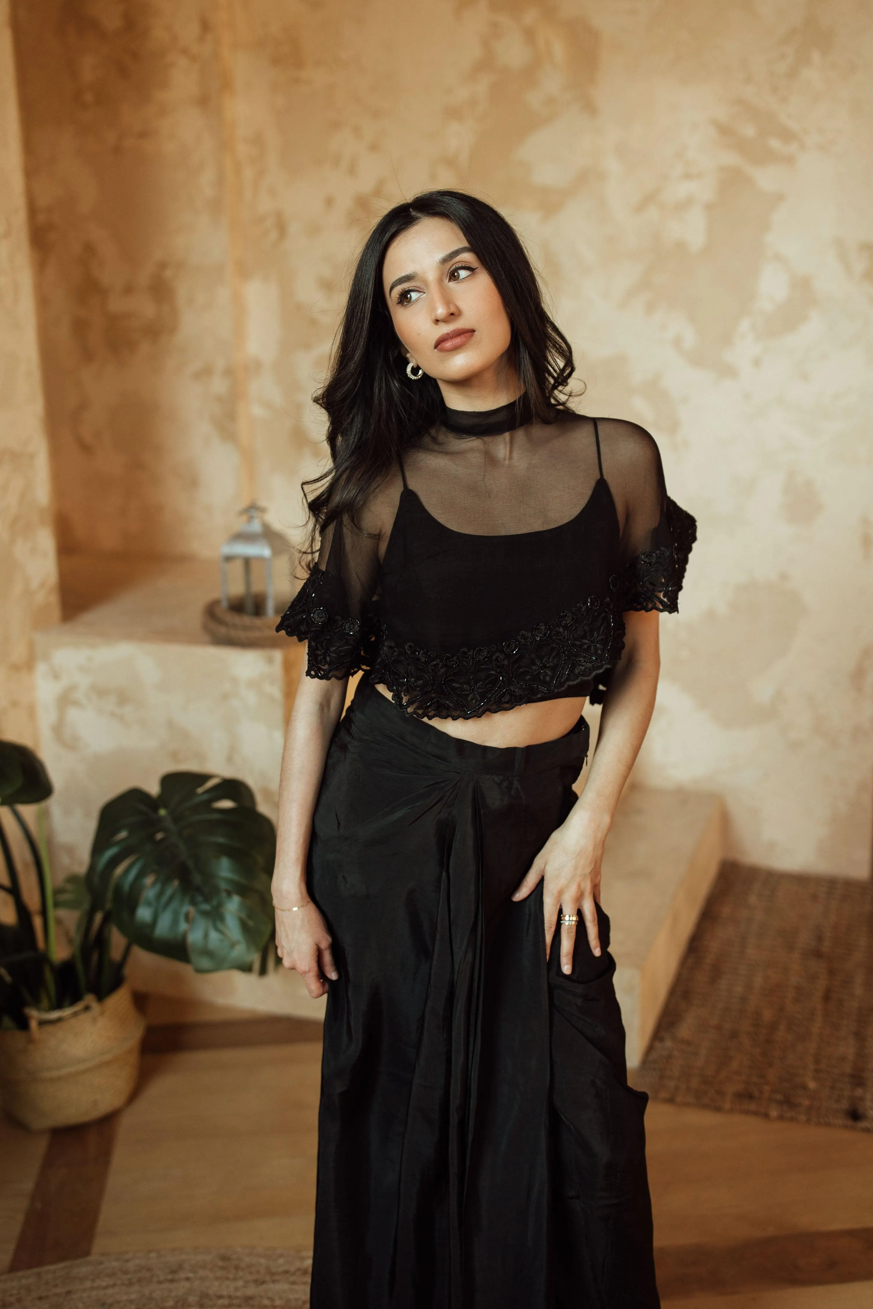 Kai Black Embroidered Cape