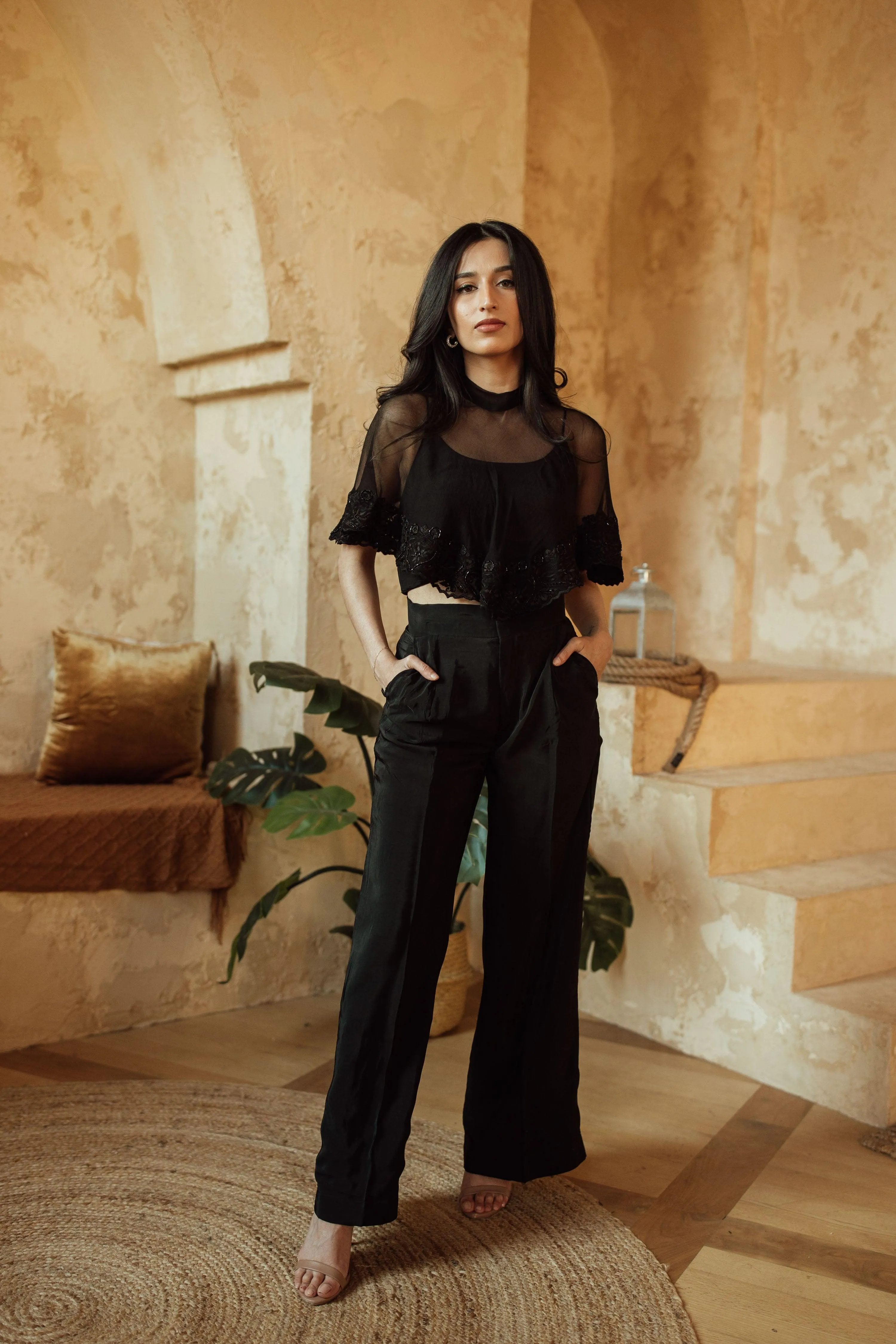 Kai Black Embroidered Cape