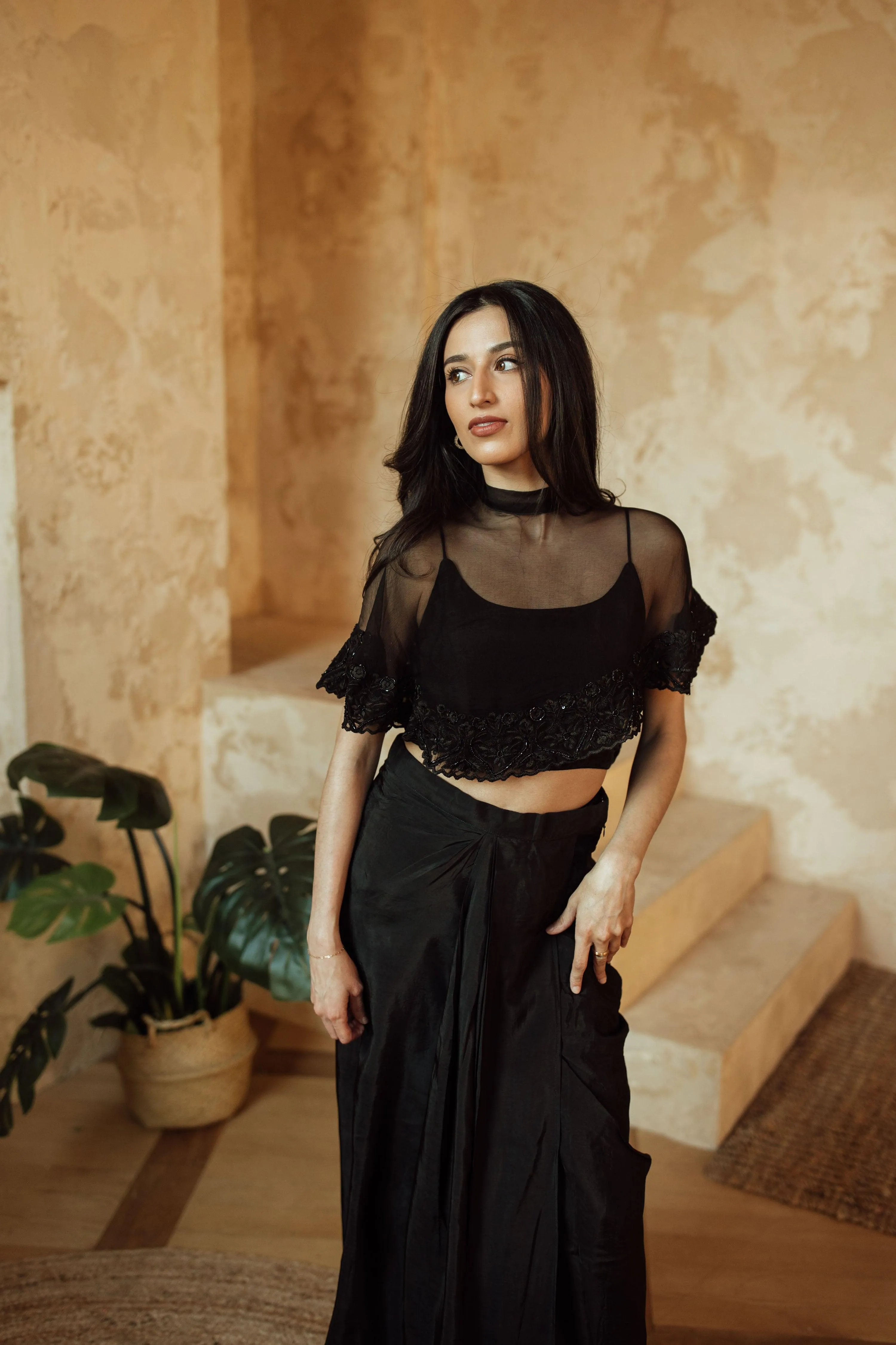Kai Black Embroidered Cape