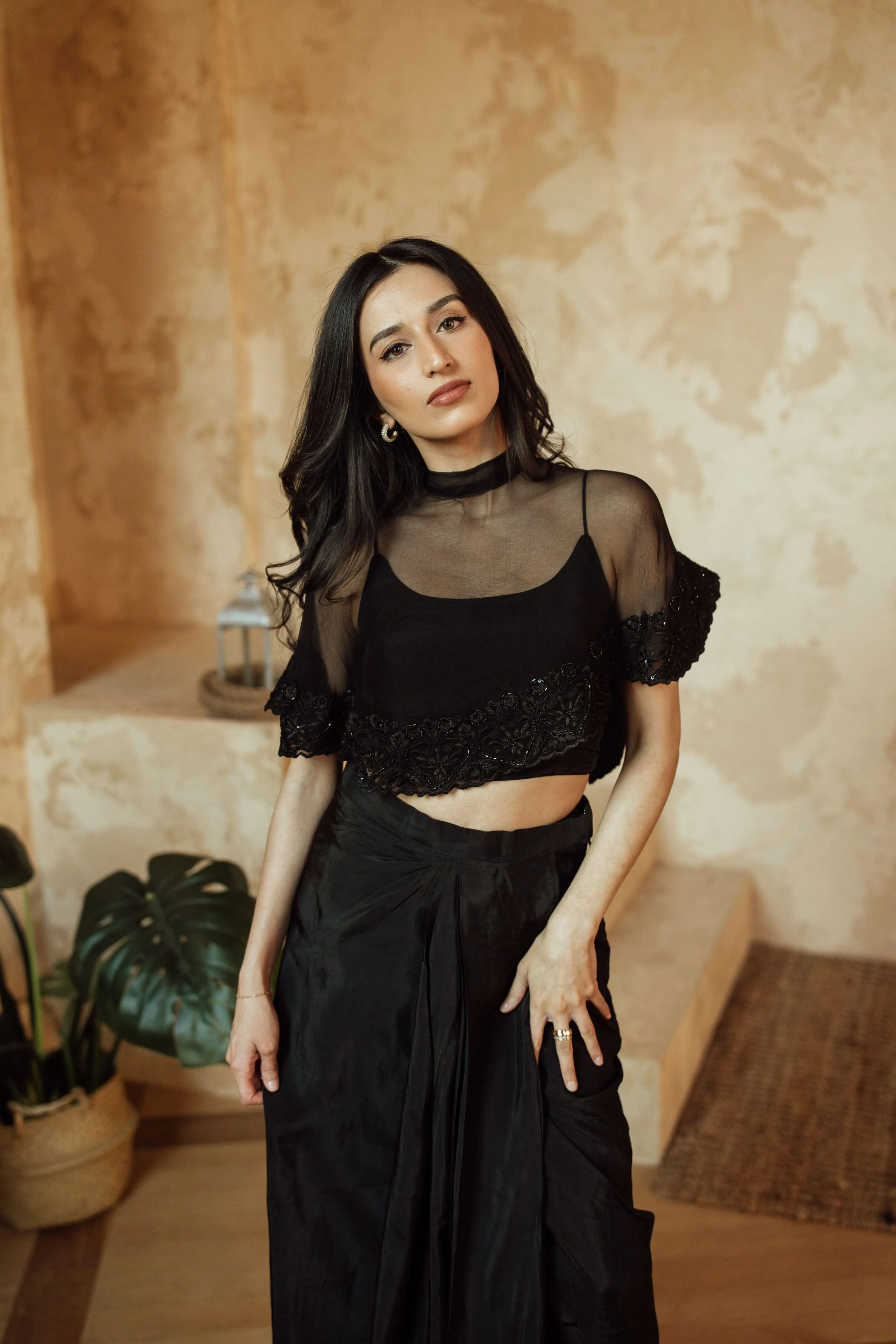 Kai Black Embroidered Cape
