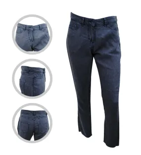 Ladies Faded Navy Wash Soft Linen High Rise Straight Leg Trousers