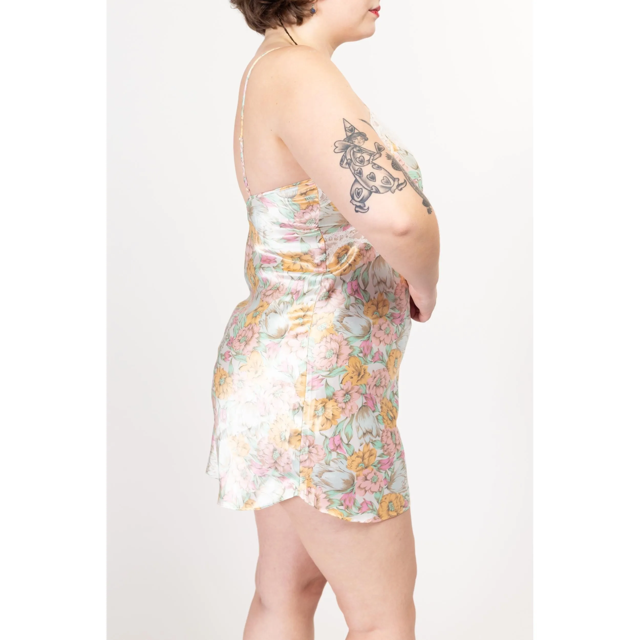 Large 90s Victoria's Secret Floral Satin Mini Slip Dress