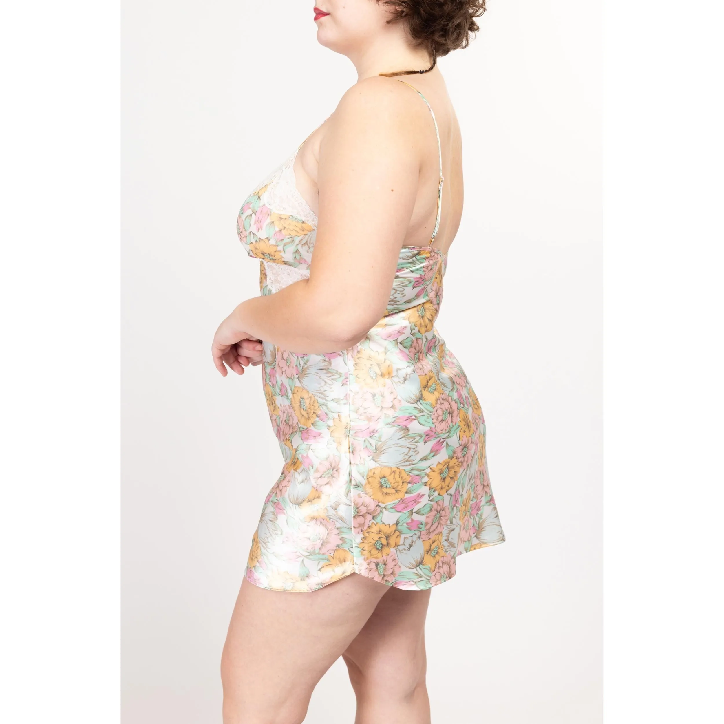 Large 90s Victoria's Secret Floral Satin Mini Slip Dress