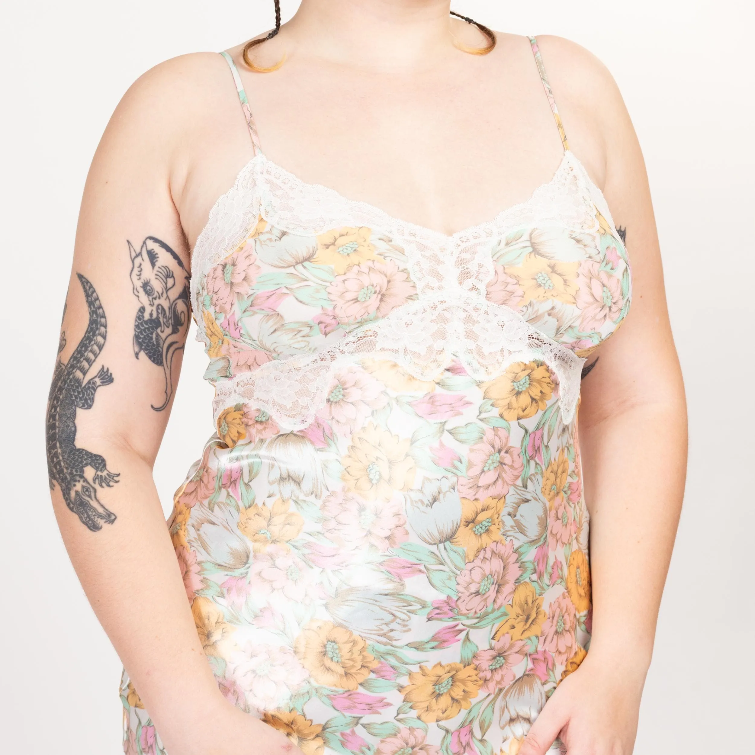 Large 90s Victoria's Secret Floral Satin Mini Slip Dress