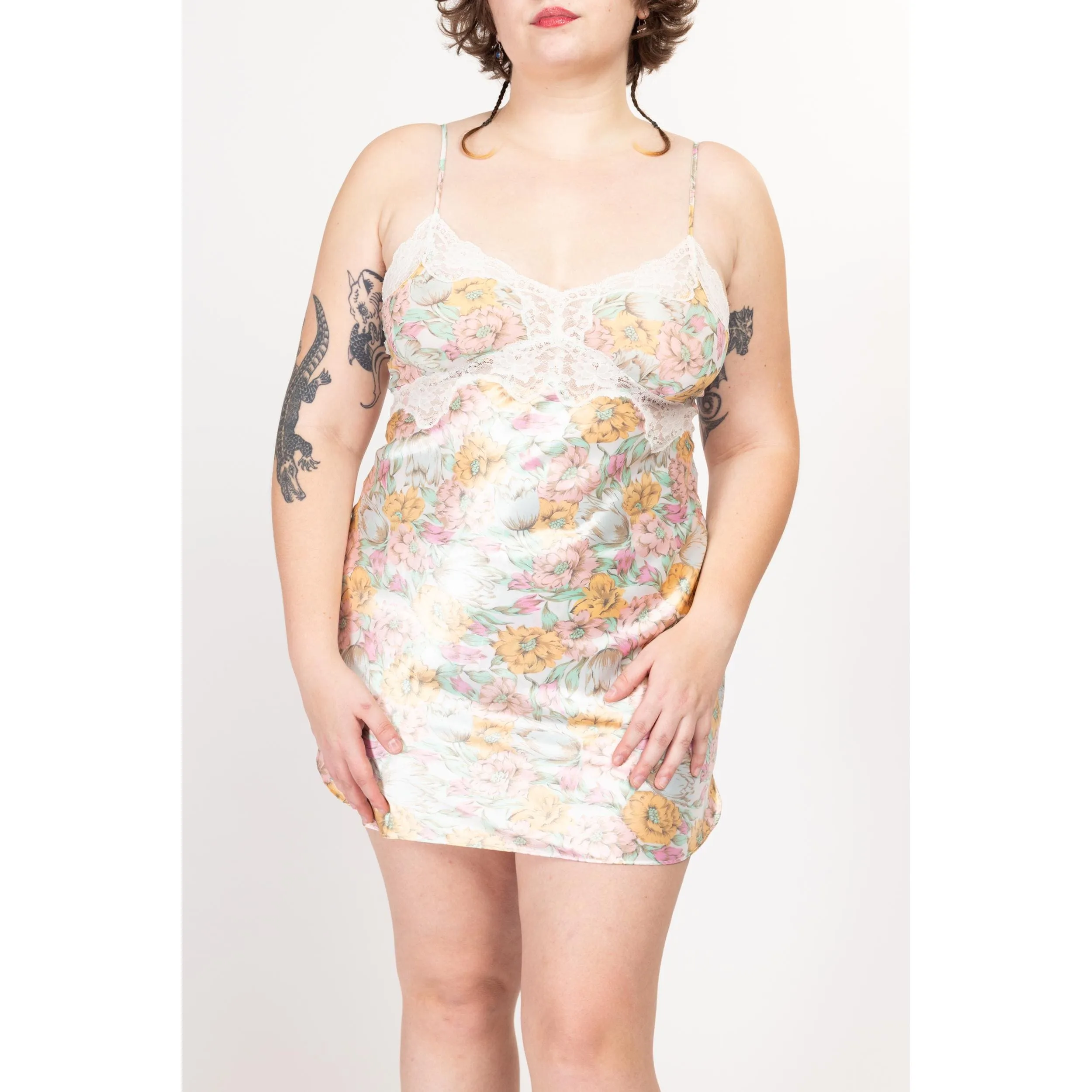 Large 90s Victoria's Secret Floral Satin Mini Slip Dress