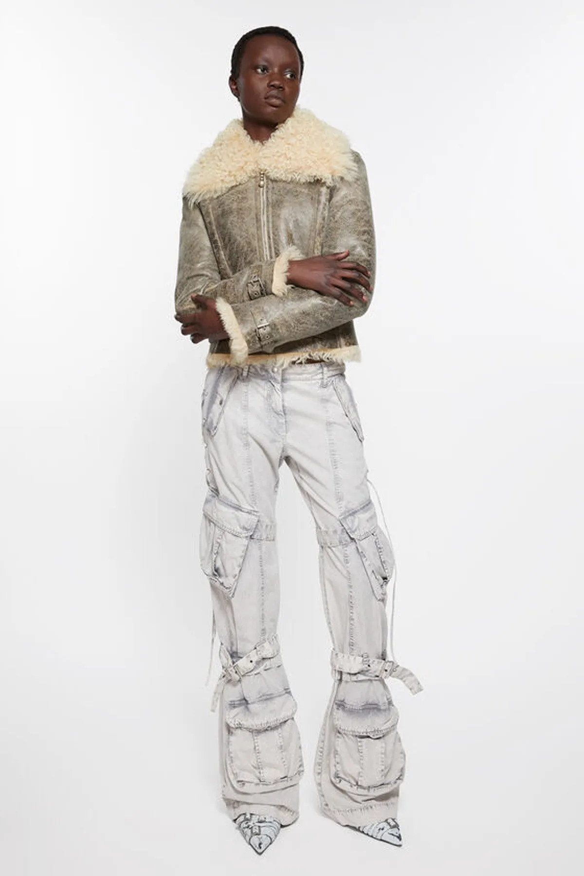 Leather Shearling Collar Jacket