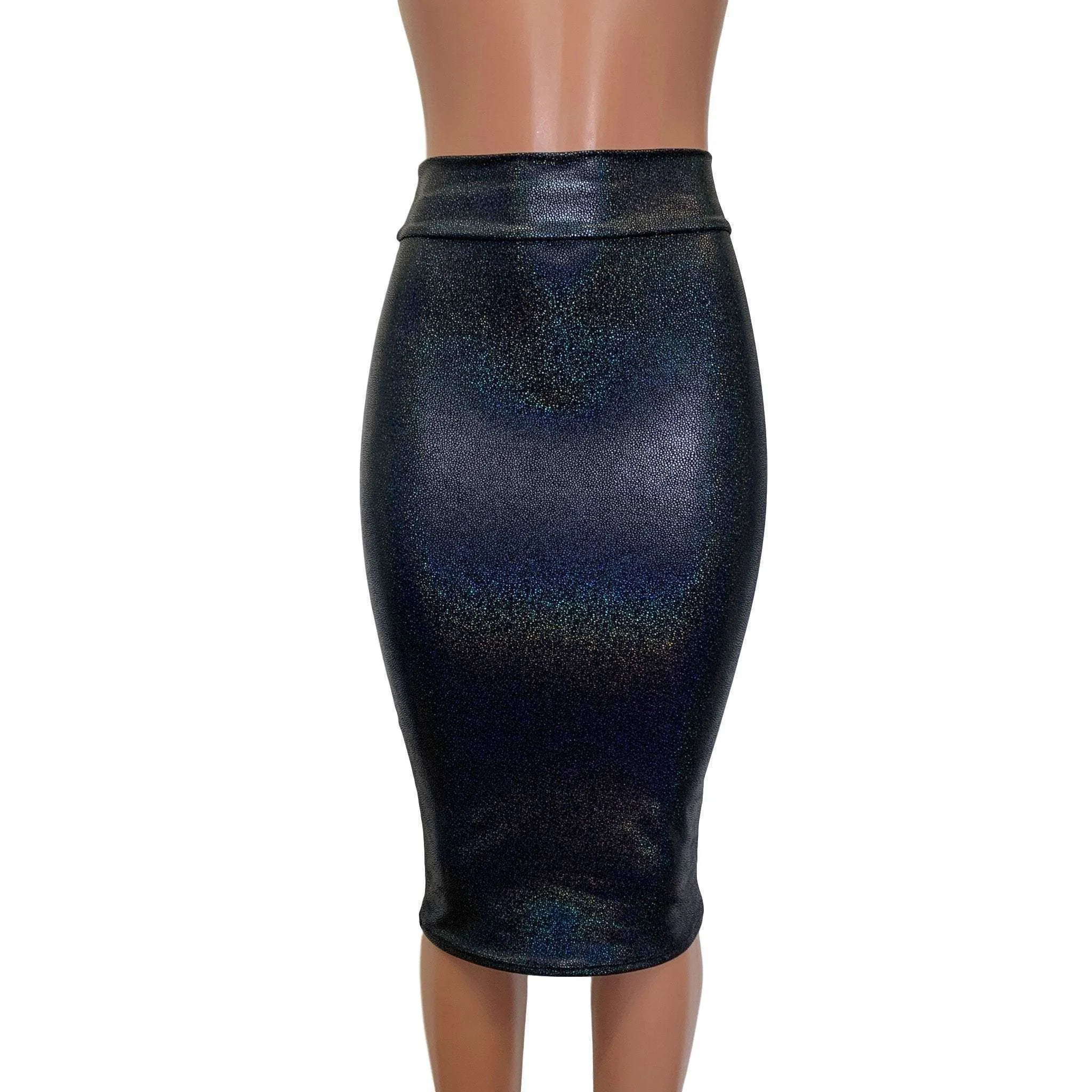 Long Pencil Skirt - Black Holographic