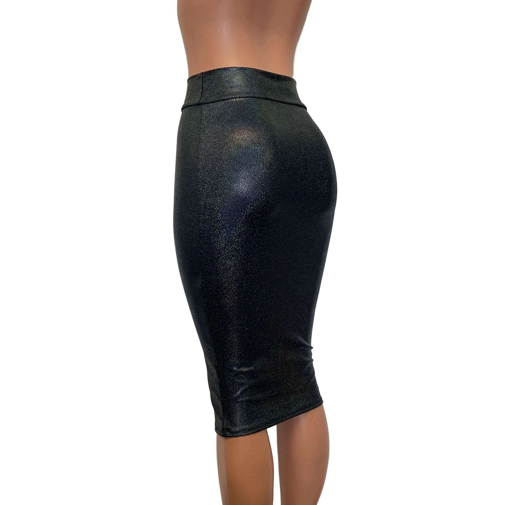 Long Pencil Skirt - Black Holographic