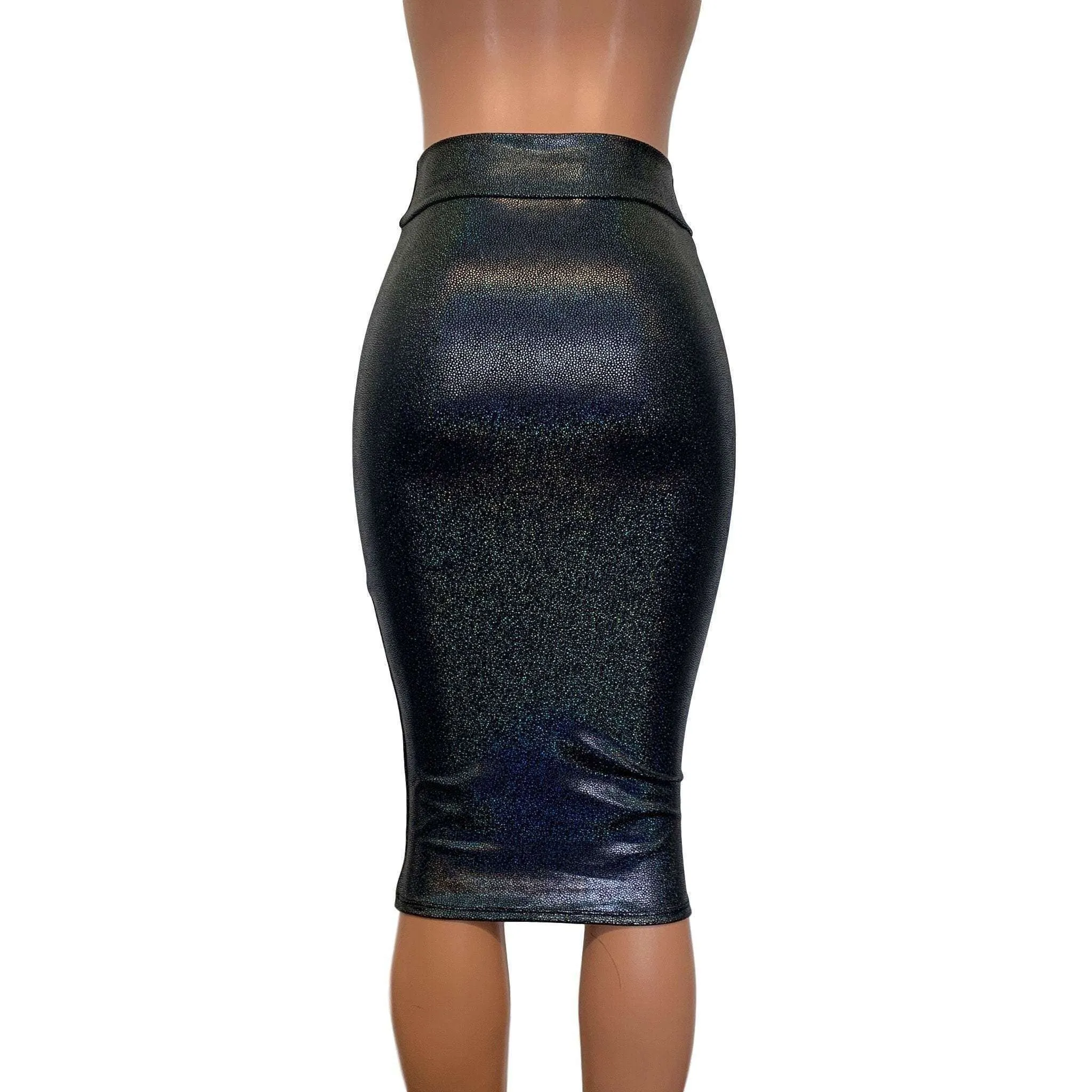 Long Pencil Skirt - Black Holographic