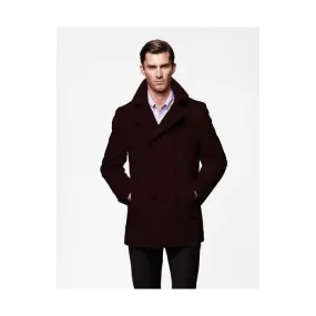 Mens Brown Peacoat - Brown Pea Coat Mens Dark Brown Peacoat Slim Fit - Fitted Wool Peacoat