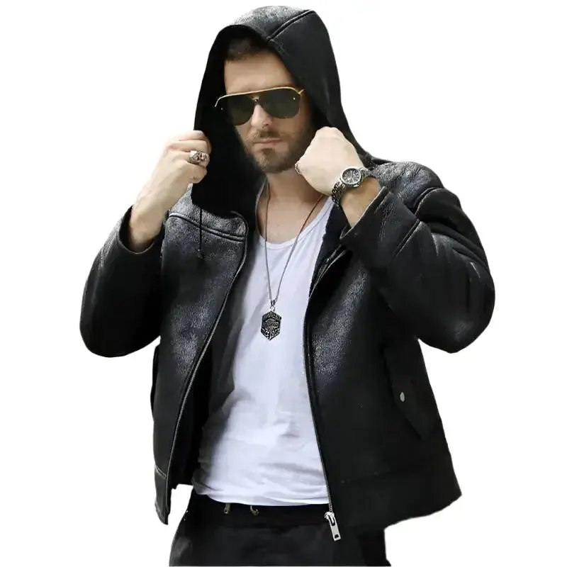 Men's Hooded Black B3 Shearling Winter Jacket – Warm & Stylish