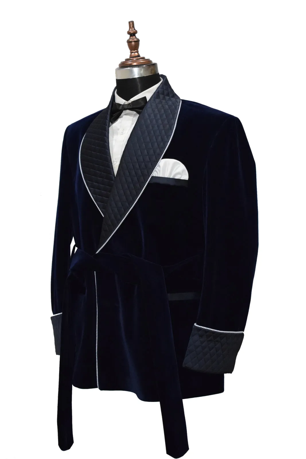 Mens Navy Blue Smoking Jackets Designer Luxury Party Wear Quilted Coats
