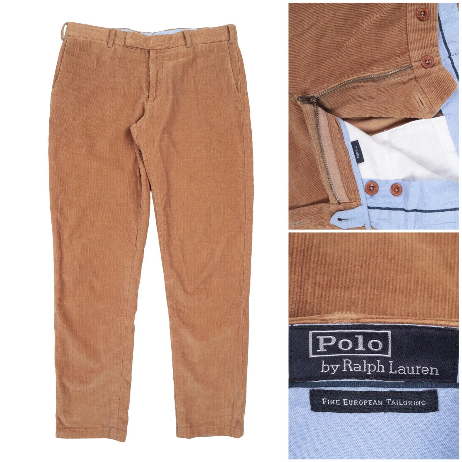 Men's POLO RALPH LAUREN Beige Corduroy Cotton Chino Pants Trousers Size 32