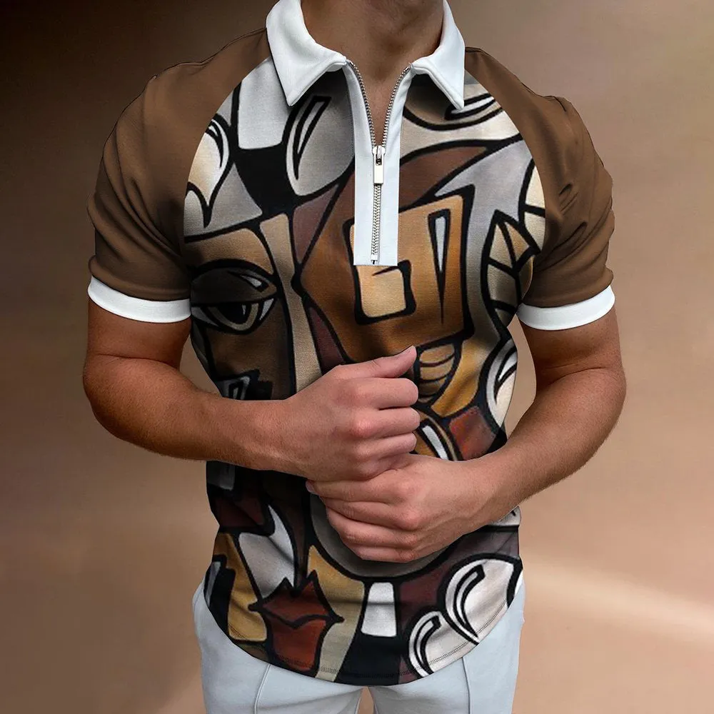 Men's Striped Printed Short Sleeve Lapel Shirt - GlamzLife