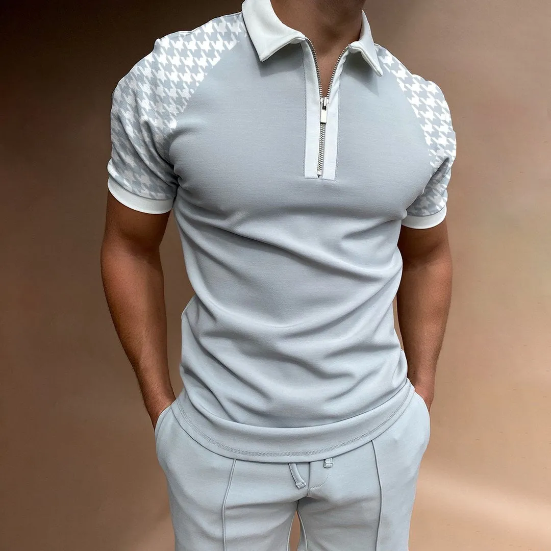 Men's Striped Printed Short Sleeve Lapel Shirt - GlamzLife
