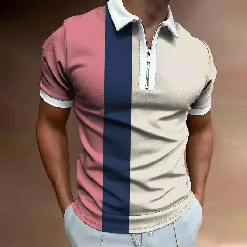 Men's Striped Printed Short Sleeve Lapel Shirt - GlamzLife