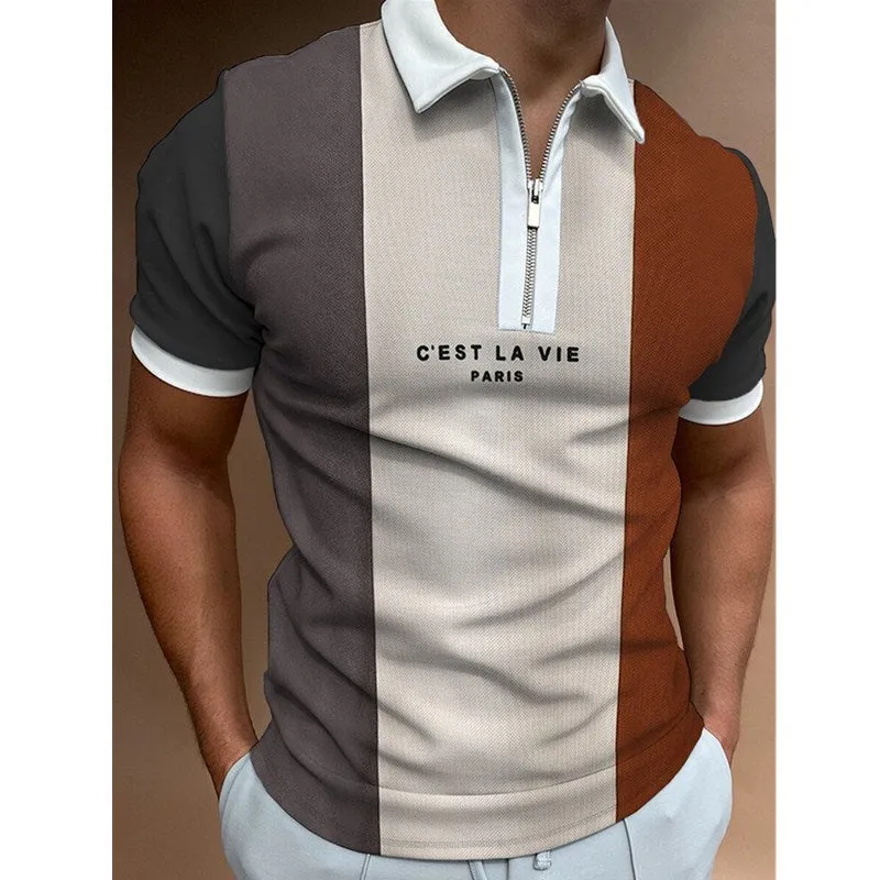 Men's Striped Printed Short Sleeve Lapel Shirt - GlamzLife