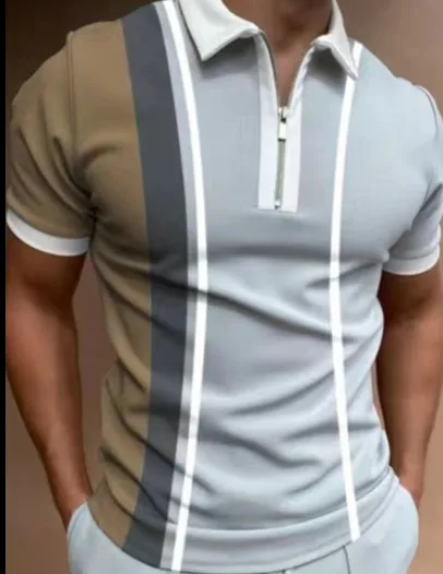 Men's Striped Printed Short Sleeve Lapel Shirt - GlamzLife