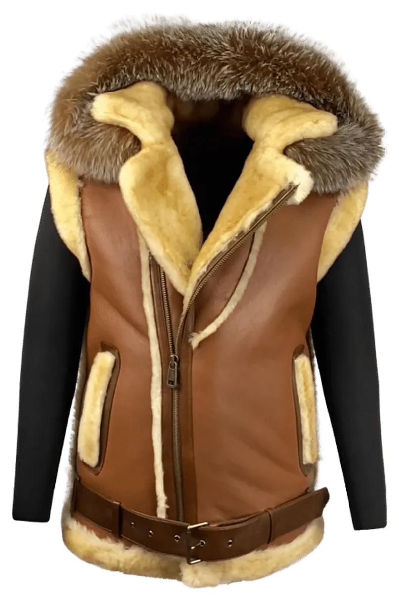 Men's Tan Color shearling Vest Style # 8001