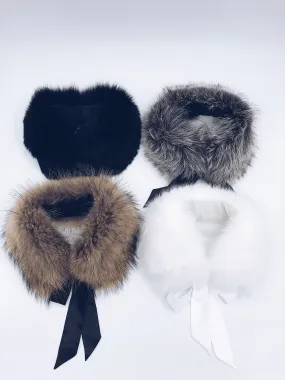 MI LOVES SIGNATURE Luxurious Racoon fur trim collar with atlas bow