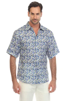 Mojito Collection Men's Casual Print Linen Shirt Short Sleeve Button Down