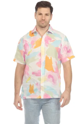 Mojito Men's Casual Printed Linen Resort Shirt Short Sleeve Button Down