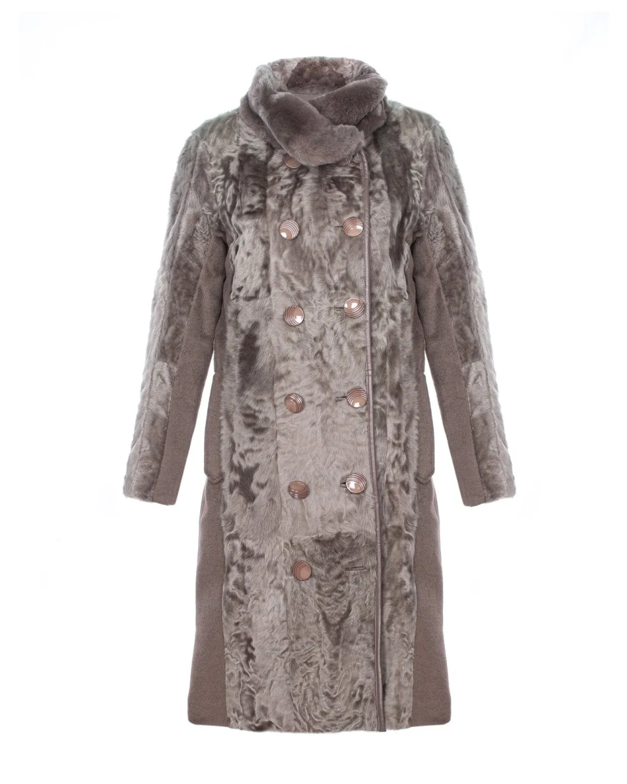 Mouse Color Long Shearling Coat