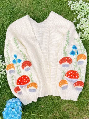 Mushroom Daisy Embroidery Cardigan