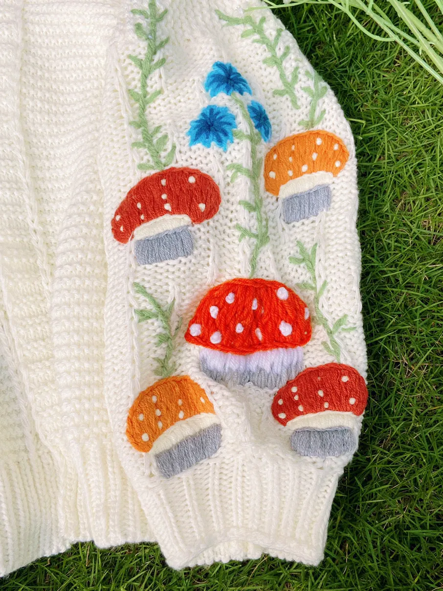 Mushroom Daisy Embroidery Cardigan
