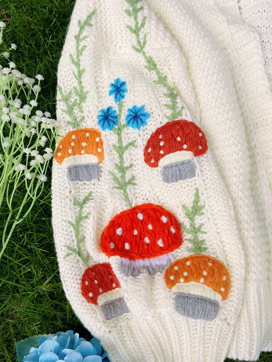 Mushroom Daisy Embroidery Cardigan