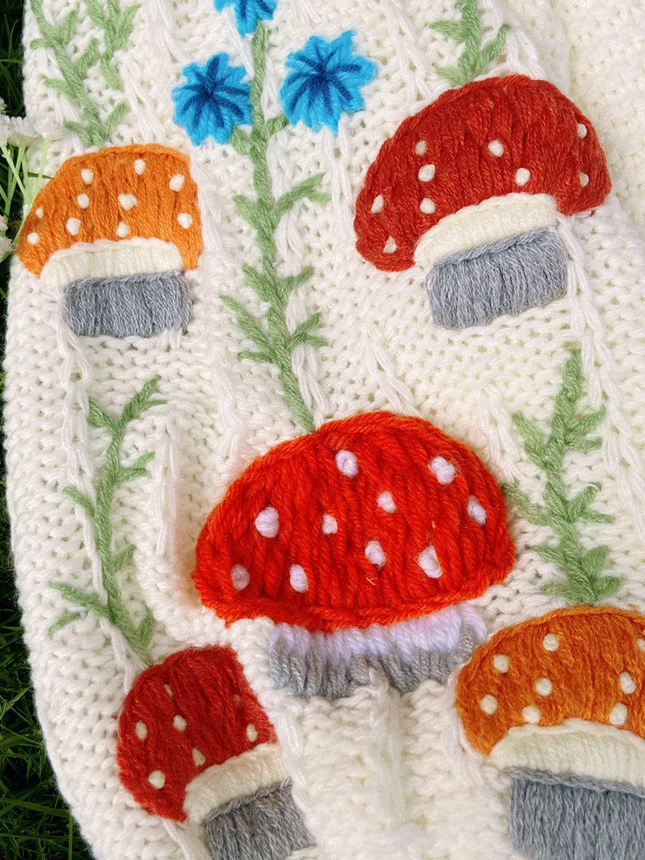 Mushroom Daisy Embroidery Cardigan