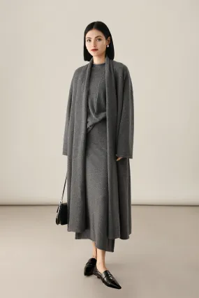 Open-Front Shawl Collar Cashmere Duster Cardigan With Rolled Hem