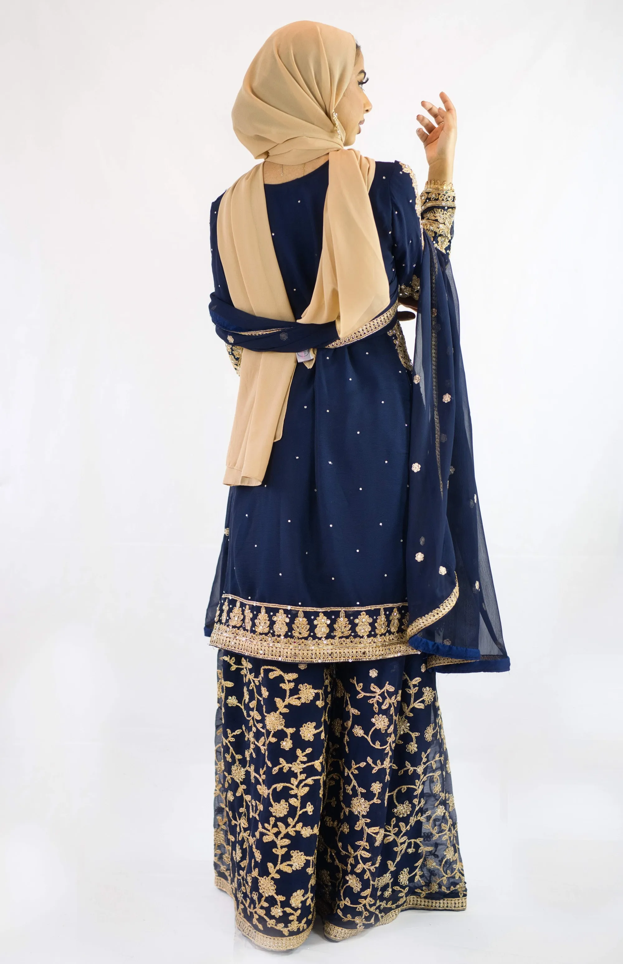 Palazzo lehnga with straight Kameez in chiffon | NavyBlue