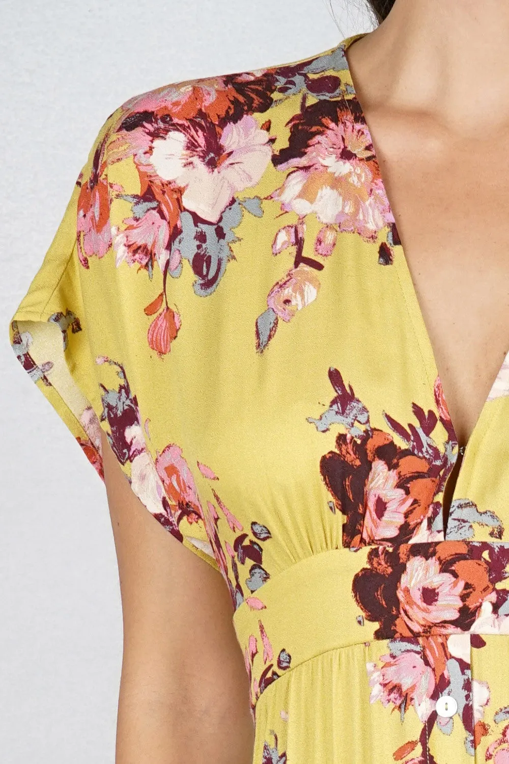 Pastel Floral Print Button Up High Low Midi Dress