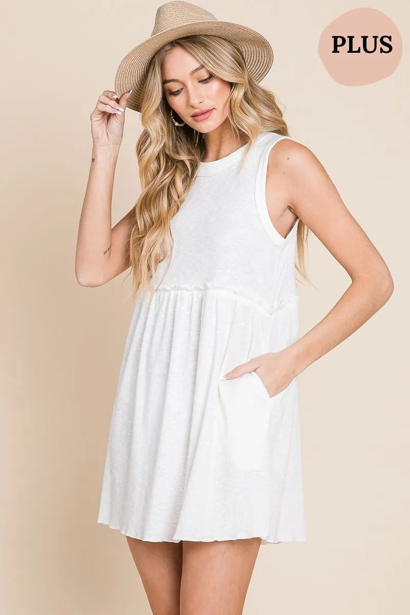 Plus Size Angie Rib Knit Babydoll Dress - Multiple Colors
