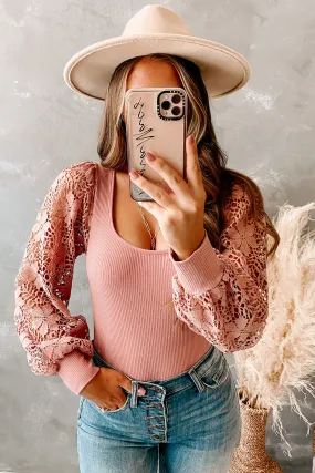 Pretty & Posh Lace Sleeve Bodysuit (Mauve)