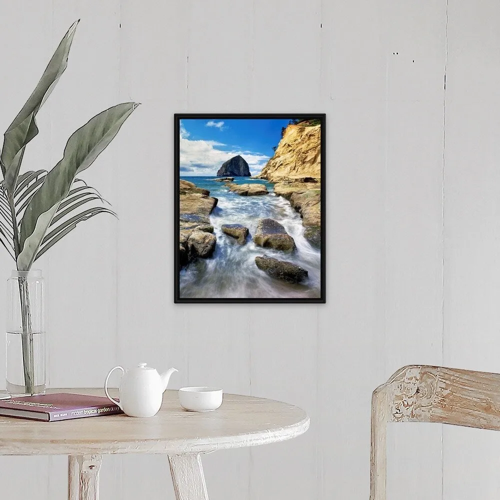 "Haystack Rock at Cape Kiawanda State Park, Pacific City, Tillamook County, Or" Black Float Frame Canvas Art