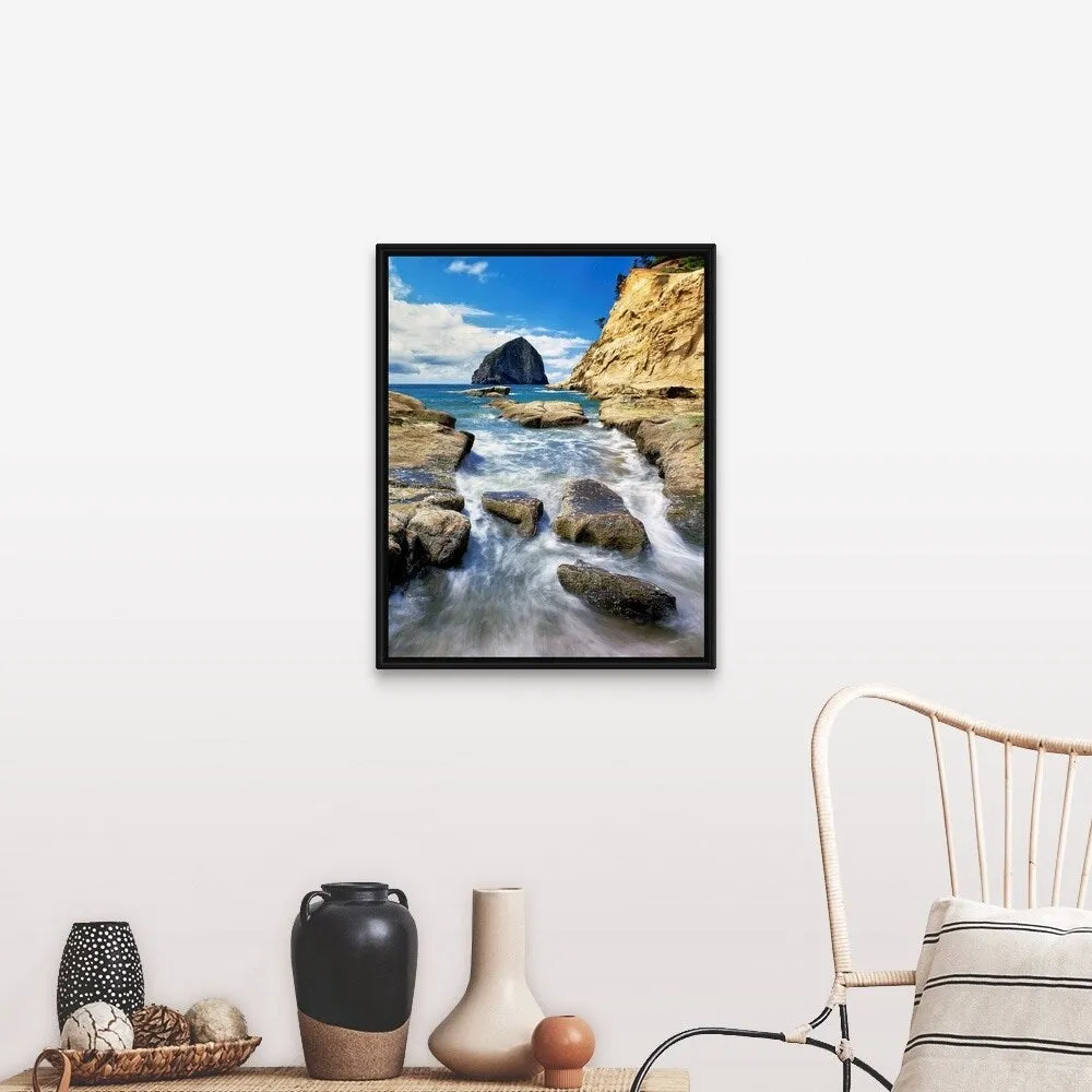 "Haystack Rock at Cape Kiawanda State Park, Pacific City, Tillamook County, Or" Black Float Frame Canvas Art