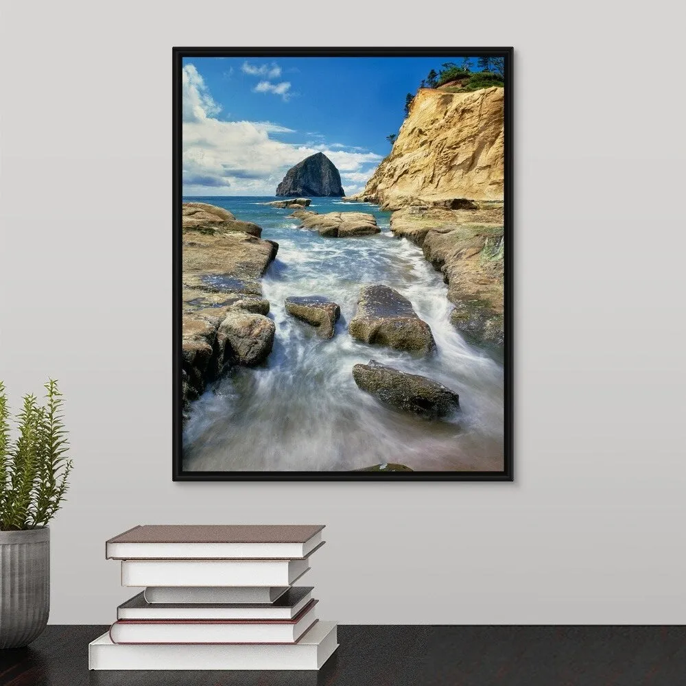 "Haystack Rock at Cape Kiawanda State Park, Pacific City, Tillamook County, Or" Black Float Frame Canvas Art