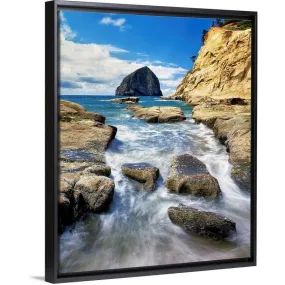 "Haystack Rock at Cape Kiawanda State Park, Pacific City, Tillamook County, Or" Black Float Frame Canvas Art