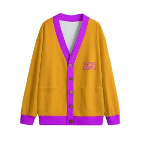 Sixty Eight 93 Logo Grape & Orange Unisex V-Neck Knitted Fleece Cardigan